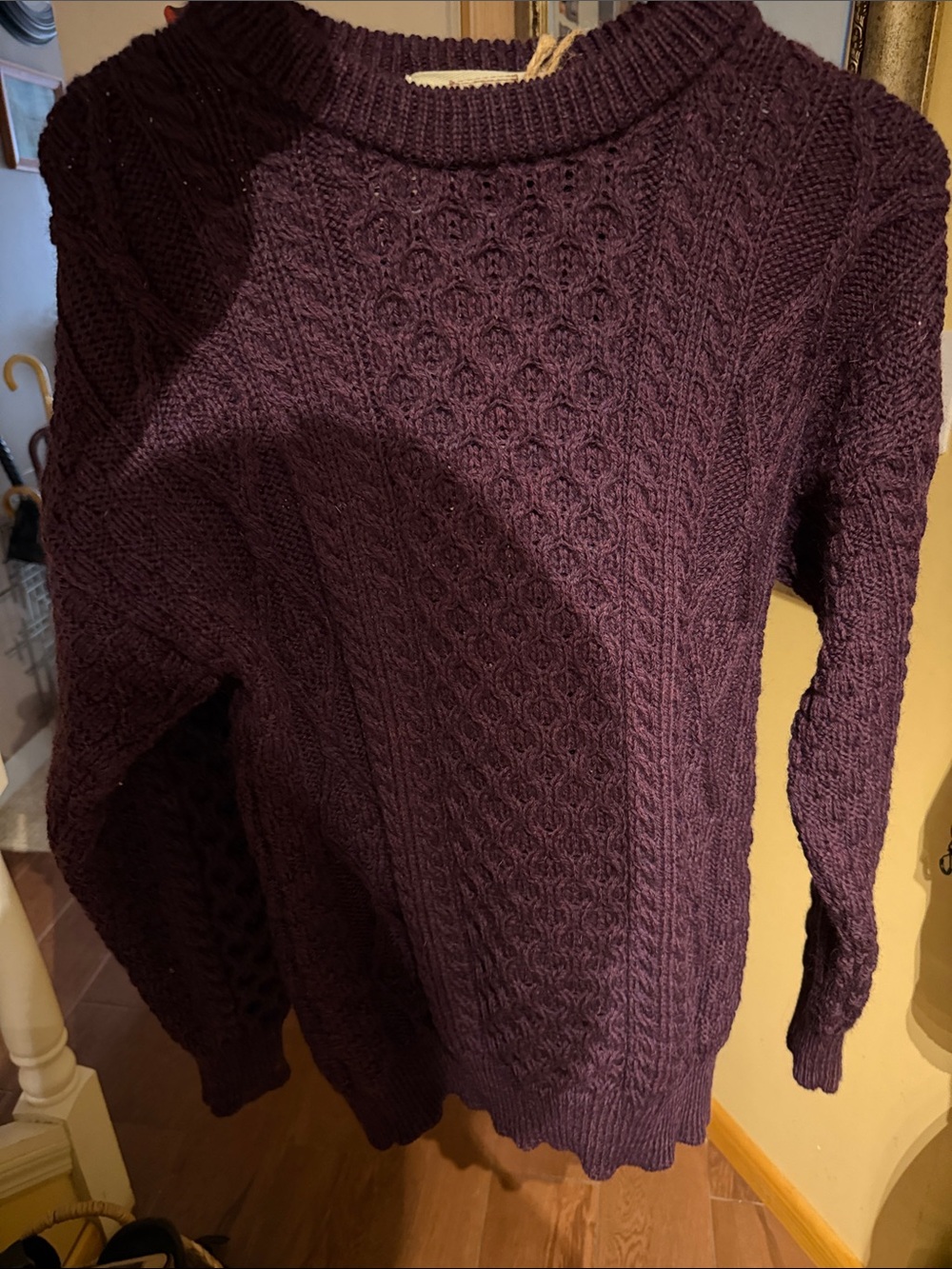 Women’s Cable Knit Crewneck Sweater in Deep Plum